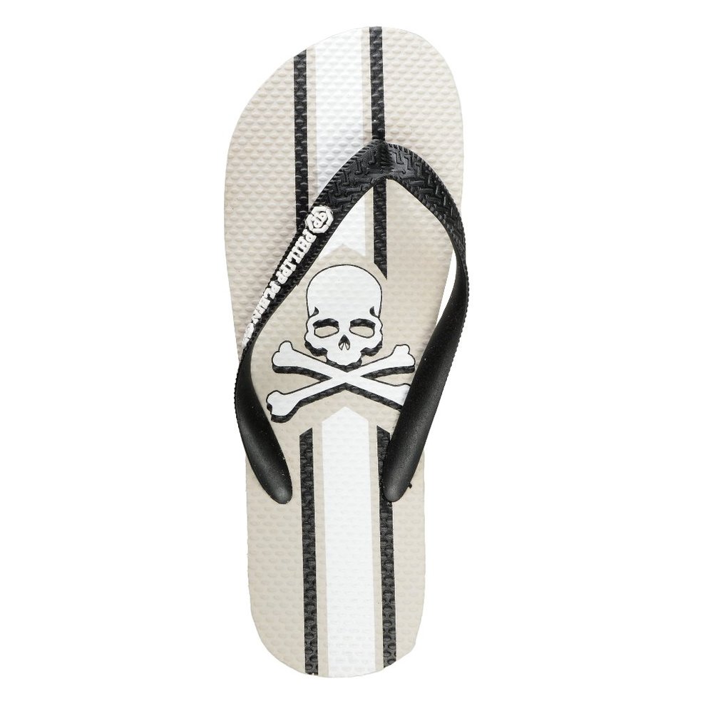 Philipp Plein Grey Rubber Logo Print Flip Flops Shoes